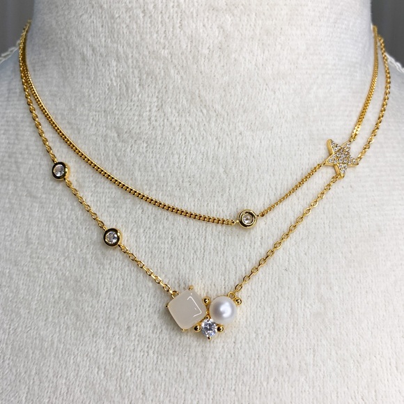 New: Gold Vermeil Chalcedony Stone Layered Necklace - Picture 6 of 12